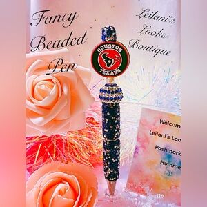 Fancy beaded pen/gifts/blue beads/football season/houston teaxans/game time
